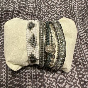 Victoria Emerson Beaded Silver/White/Gray Magnetic Clasp Bracelet